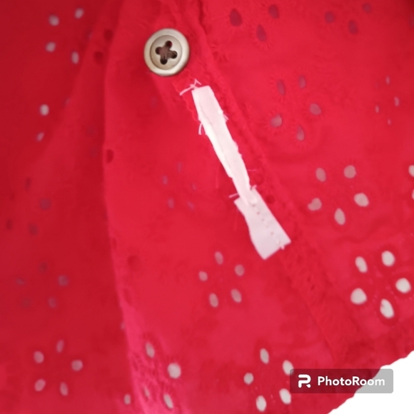 🍒 Madewell Red Eyelet Ruffle-Sleeve Bib Top . Size XXS - Picture 11 of 16